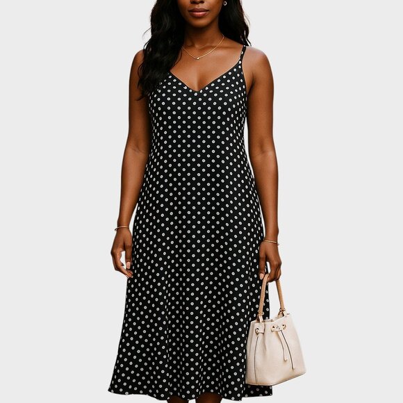 Lilbetter Maxi Dress Womens S Black White Polka Dot Gown Spaghetti Strap Retro - Picture 1 of 15